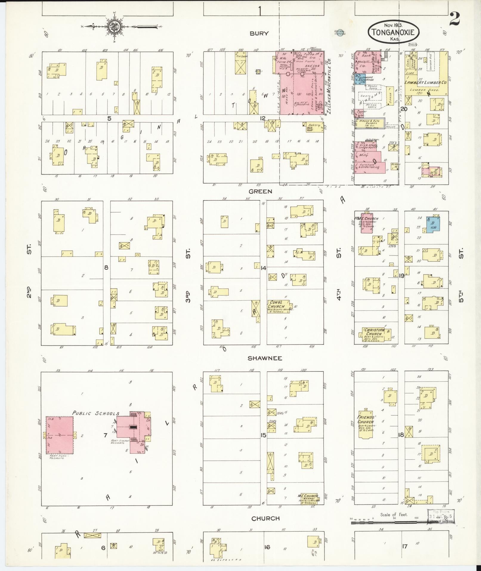 Sanborn Fire Insurance Map from Tonganoxie, Leavenworth County, Kansas (1913), Sheet #0002 - Complete Map Set gallery image, historic Sanborn map, vintage wall art, Kansas Kansas