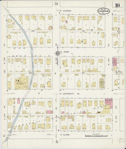 Sanborn Fire Insurance Map from Champaign, Champaign County, Illinois (1915), Sheet #0010 - Complete Map Set gallery image, historic Sanborn map, vintage wall art, Illinois Illinois