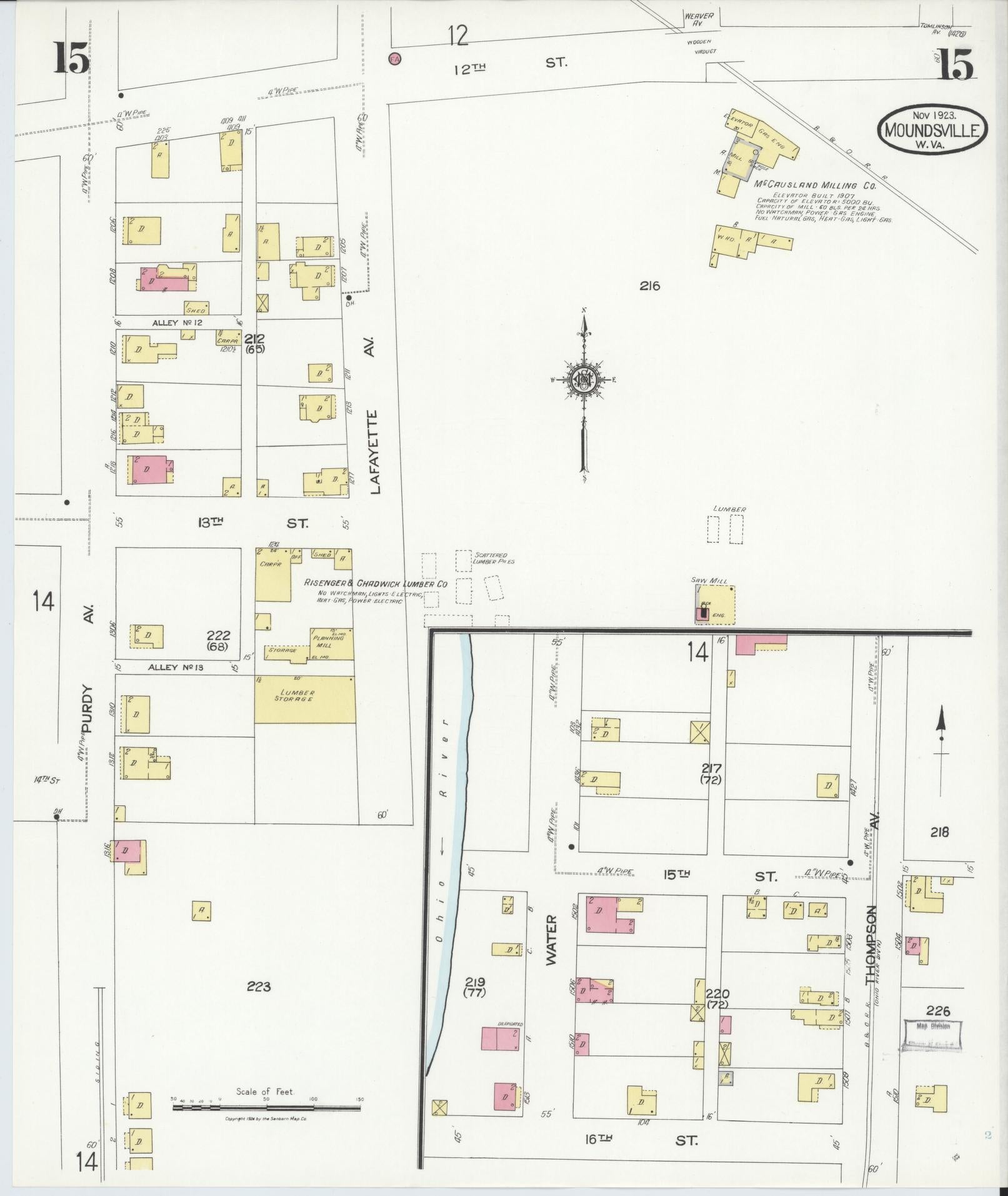 Sanborn Fire Insurance Map from Moundsville, Marshall County, West Virginia (1923), Sheet #0015 - Historic Sanborn Fire Insurance Map Print, vintage old map wall art, antique decor, genealogy gift, West Virginia West Virginia map