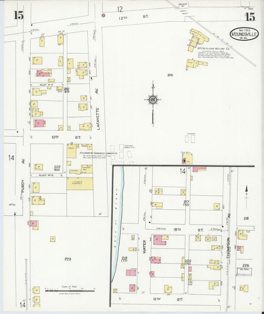 Sanborn Fire Insurance Map from Moundsville, Marshall County, West Virginia (1923), Sheet #0015 - Historic Sanborn Fire Insurance Map Print, vintage old map wall art, antique decor, genealogy gift, West Virginia West Virginia map