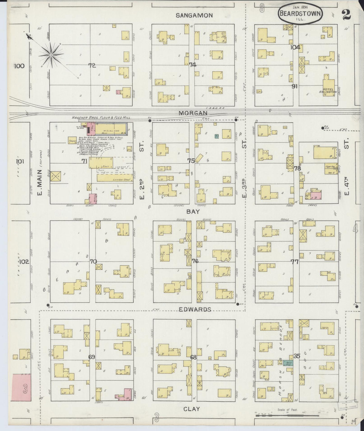 Sanborn Fire Insurance Map from Beardstown, Cass County, Illinois (1894), Sheet #0002 - Historic Sanborn Fire Insurance Map Print, vintage old map wall art, antique decor, genealogy gift, Illinois Illinois map