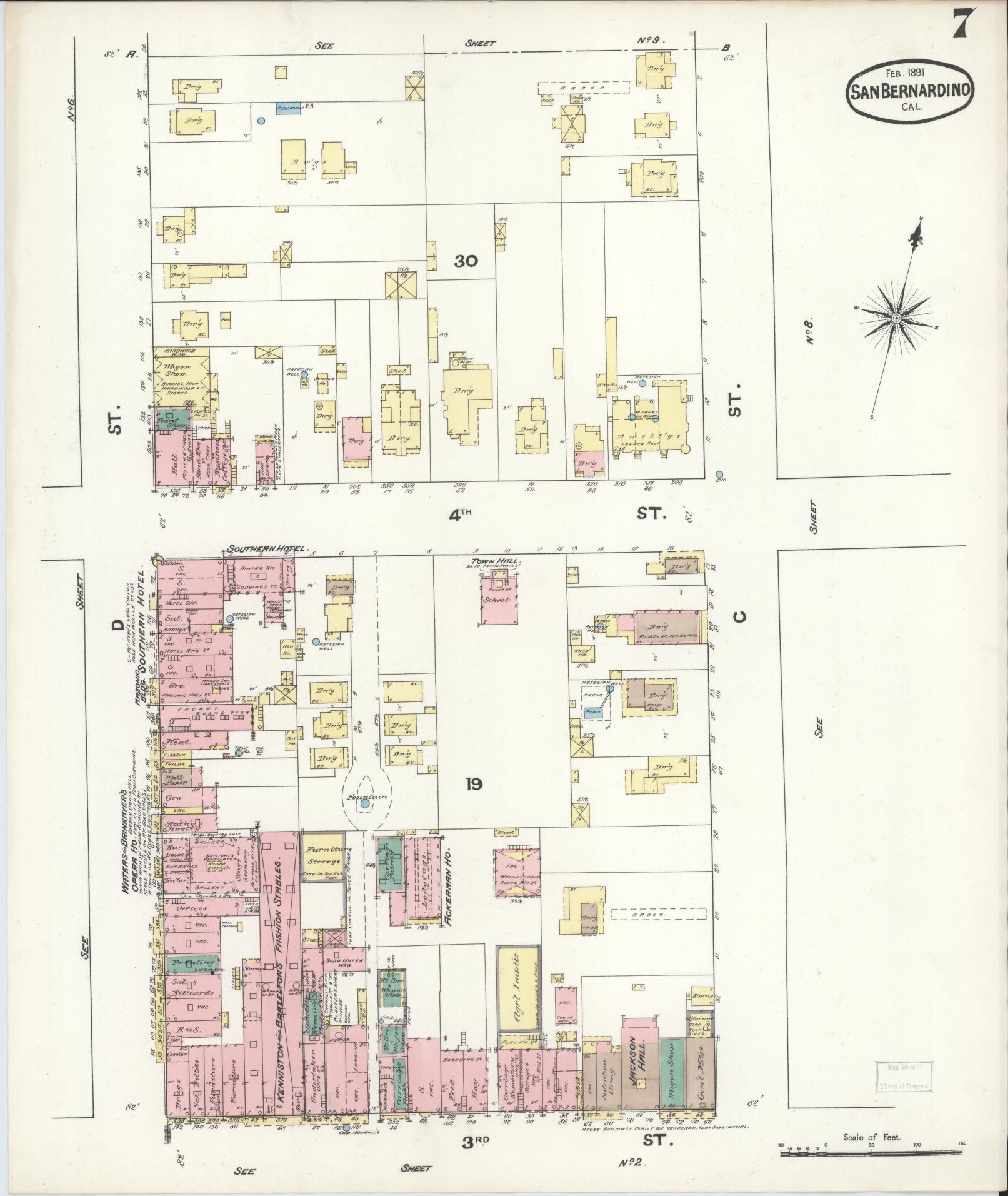 Sanborn Fire Insurance Map from San Bernardino, San Bernardino County, California (1891), Sheet #0007 - Complete Map Set gallery image, historic Sanborn map, vintage wall art, California California