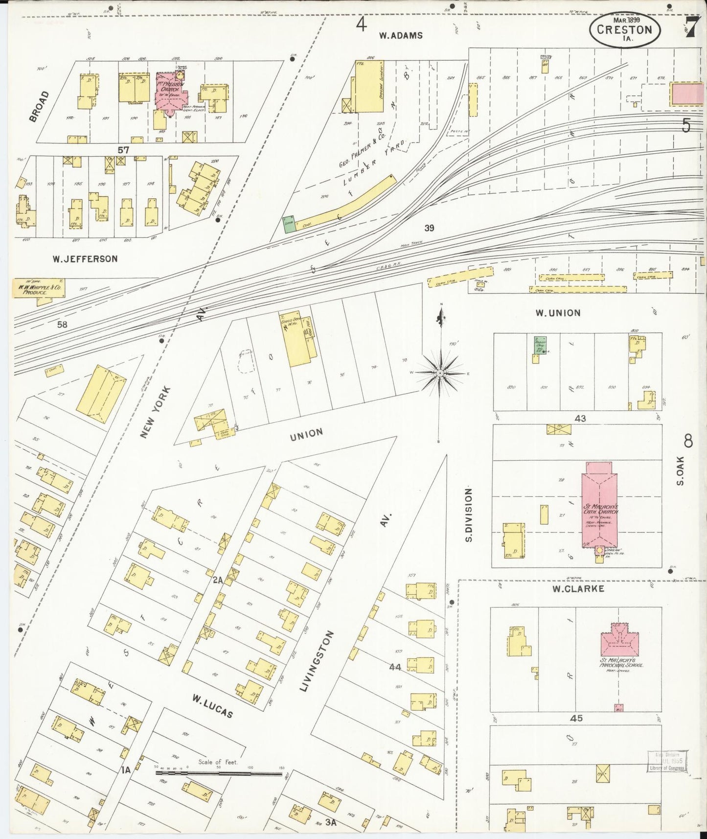Sanborn Fire Insurance Map from Creston, Union County, Iowa (1899), Sheet #0007 - Historic Sanborn Fire Insurance Map Print, vintage old map wall art