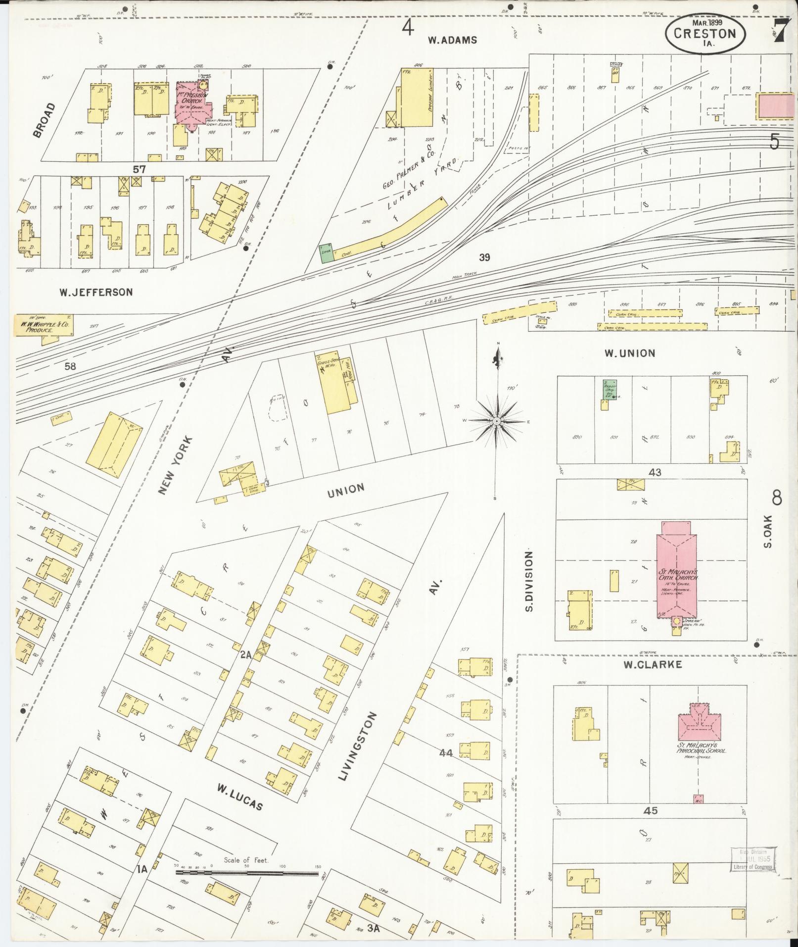 Sanborn Fire Insurance Map from Creston, Union County, Iowa (1899), Sheet #0007 - Historic Sanborn Fire Insurance Map Print, vintage old map wall art