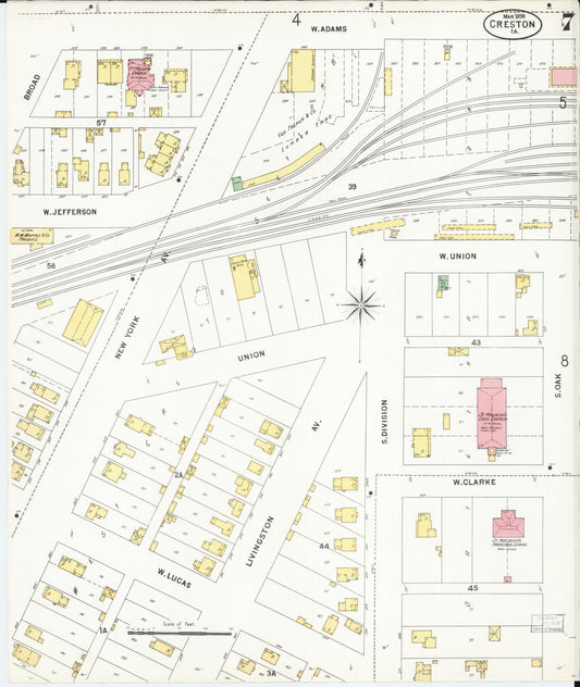 Sanborn Fire Insurance Map from Creston, Union County, Iowa (1899), Sheet #0007 - Historic Sanborn Fire Insurance Map Print, vintage old map wall art