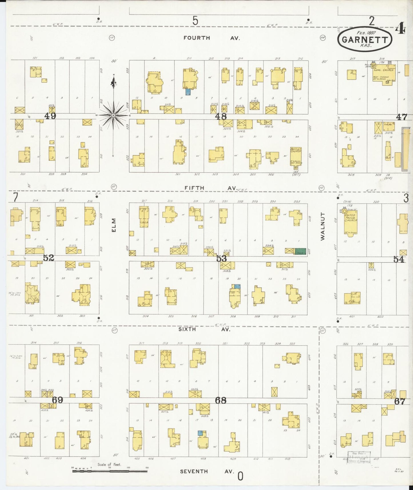 Sanborn Fire Insurance Map from Garnett, Anderson County, Kansas (1897), Sheet #0004 - Complete Map Set gallery image, historic Sanborn map, vintage wall art, Kansas Kansas