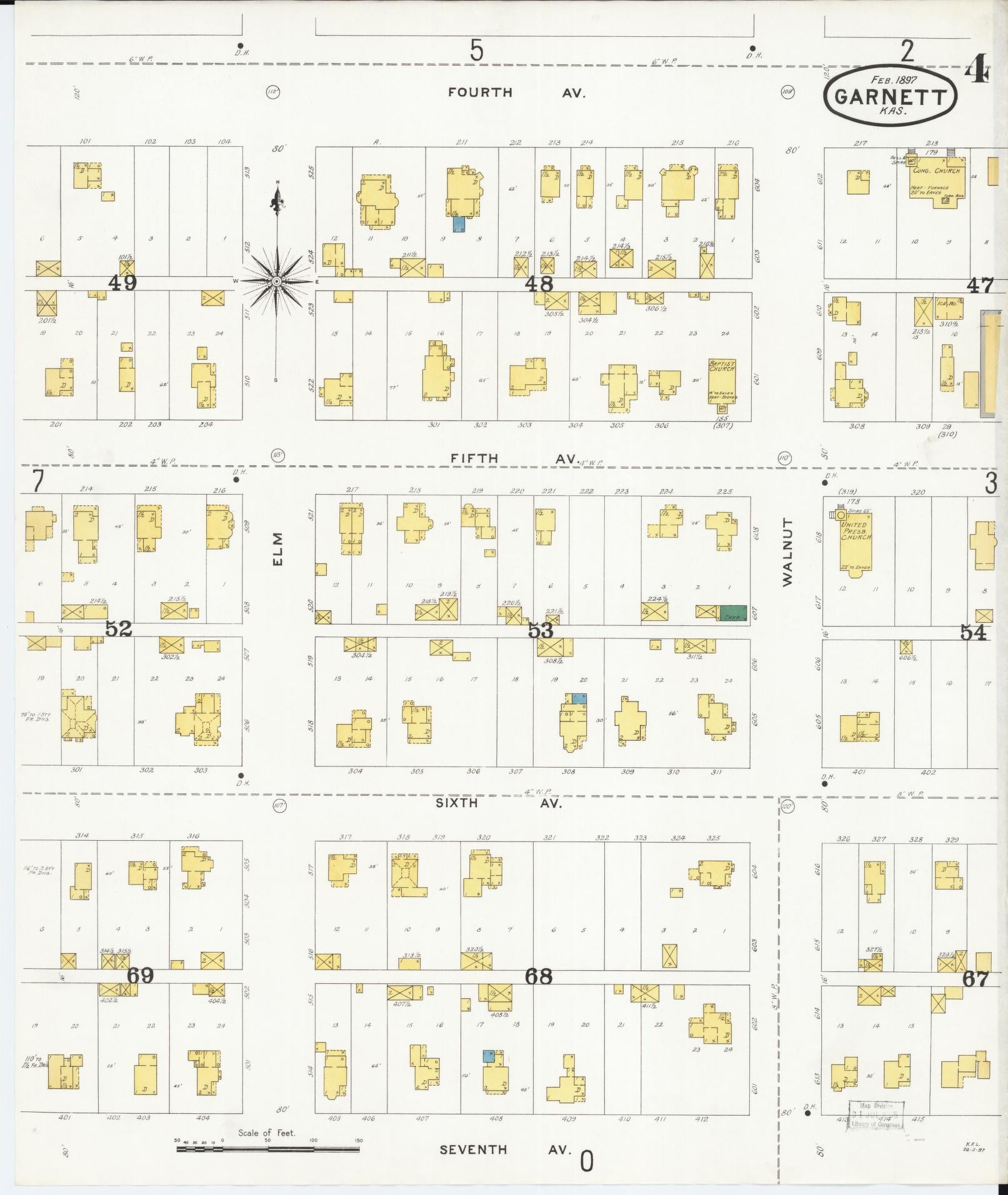 Sanborn Fire Insurance Map from Garnett, Anderson County, Kansas (1897), Sheet #0004 - Complete Map Set gallery image, historic Sanborn map, vintage wall art, Kansas Kansas