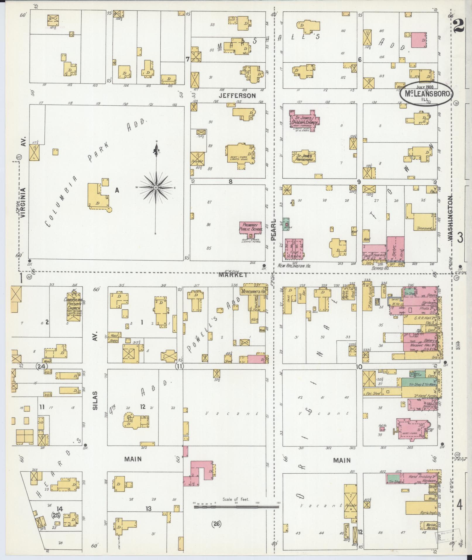 Sanborn Fire Insurance Map from Mcleansboro, Hamilton County, Illinois (1900), Sheet #0002 - Historic Sanborn Fire Insurance Map Print, vintage old map wall art, antique decor, genealogy gift, Illinois Illinois map
