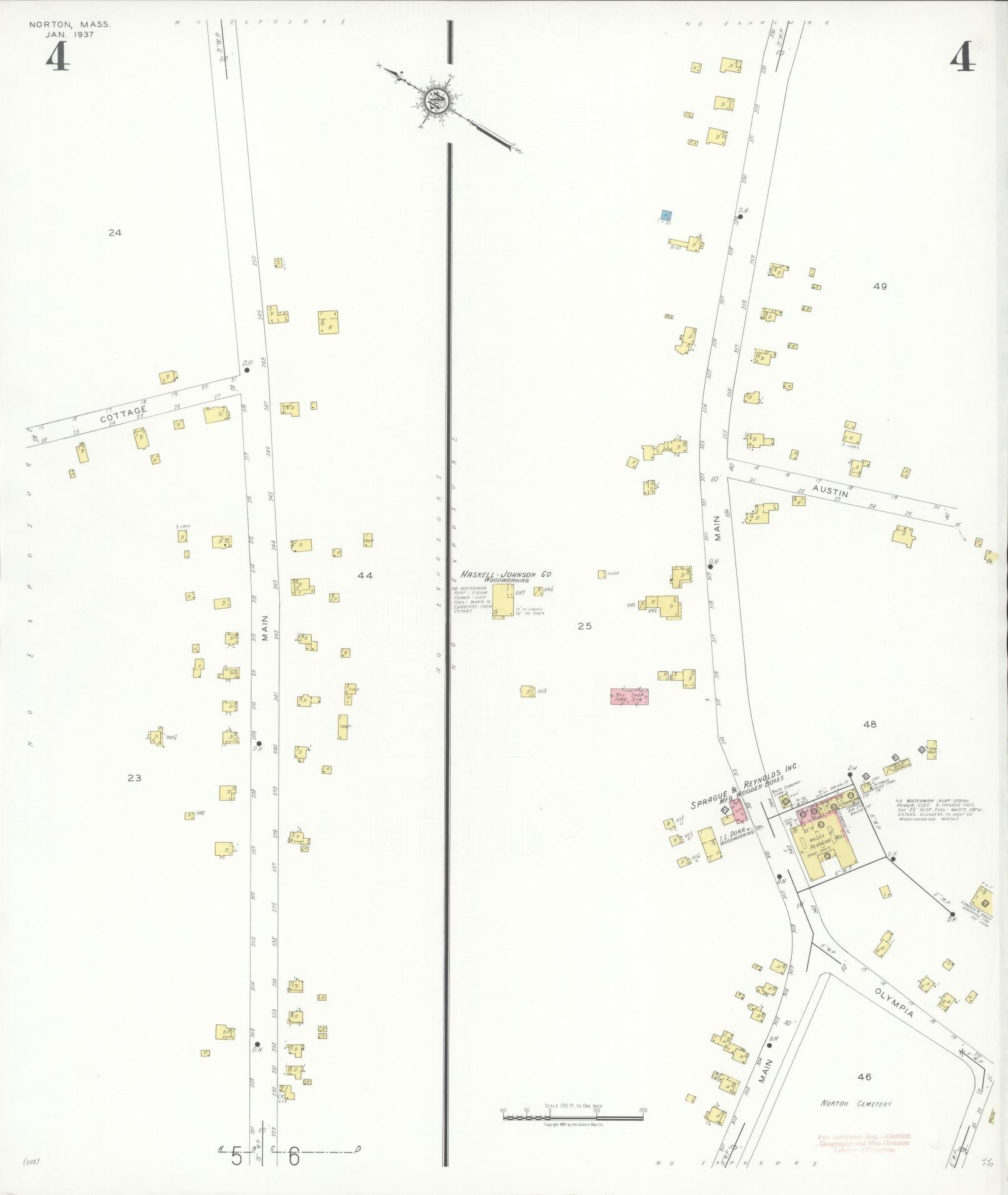 Sanborn Fire Insurance Map from Norton, Bristol County, Massachusetts (1937), Sheet #0004 - Complete Map Set gallery image, historic Sanborn map, vintage wall art, Massachusetts Massachusetts