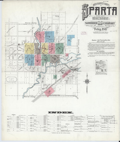 Sanborn Fire Insurance Map from Sparta, Monroe County, Wisconsin (1911), Sheet #0001 - Historic Sanborn Fire Insurance Map Print, vintage old map wall art, antique decor, genealogy gift, Wisconsin Wisconsin map