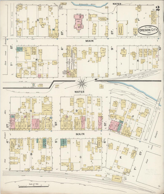 Sanborn Fire Insurance Map from Oregon City, Clackamas County, Oregon (1888), Sheet #0002 - Historic Sanborn Fire Insurance Map Print, vintage old map wall art, antique decor, genealogy gift, Oregon Oregon map
