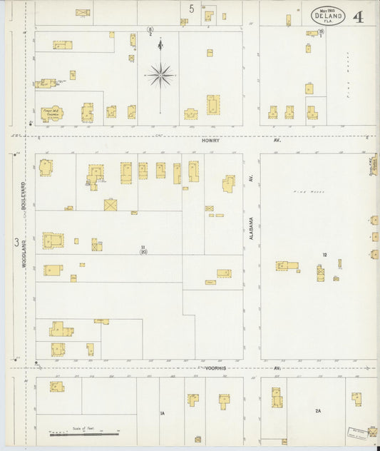 Sanborn Fire Insurance Map from De Land, Volusia County, Florida (1903), Sheet #0004 - Historic Sanborn Fire Insurance Map Print, vintage old map wall art, antique decor, genealogy gift, Florida Florida map