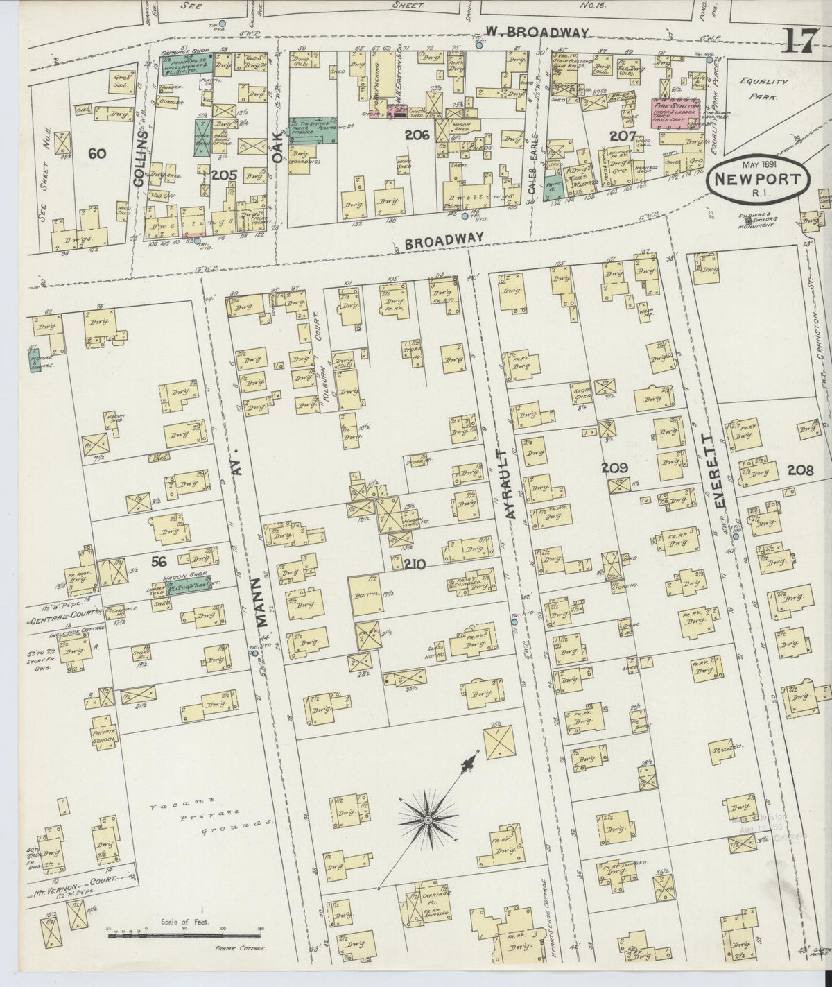 Sanborn Fire Insurance Map from Newport, Newport County, Rhode Island (1891), Sheet #0017 - Complete Map Set gallery image, historic Sanborn map, vintage wall art, Rhode Island Rhode Island