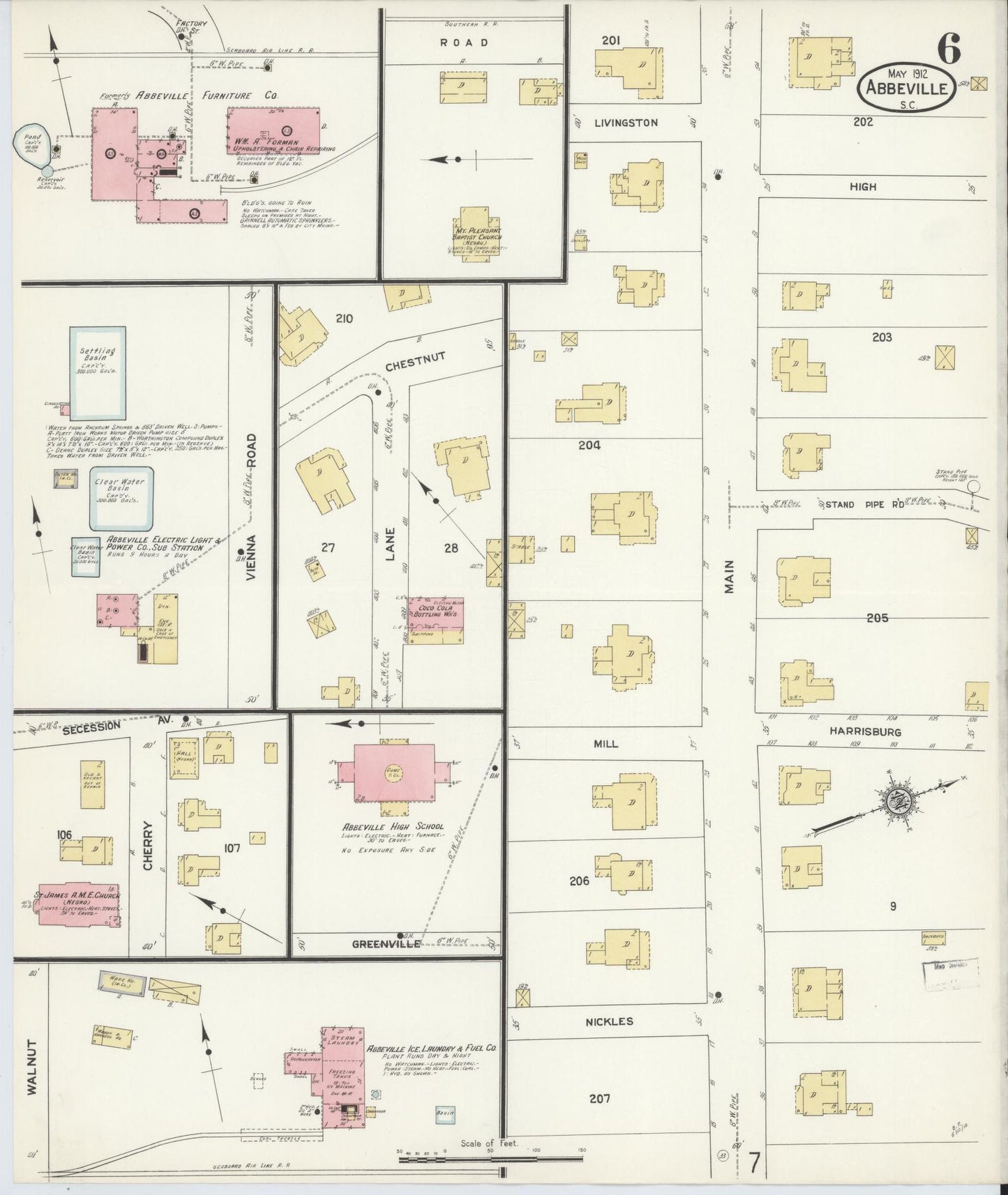 Sanborn Fire Insurance Map from Abbeville, Abbeville County, South Carolina (1912), Sheet #0006 - Complete Map Set gallery image, historic Sanborn map, vintage wall art, South Carolina South Carolina