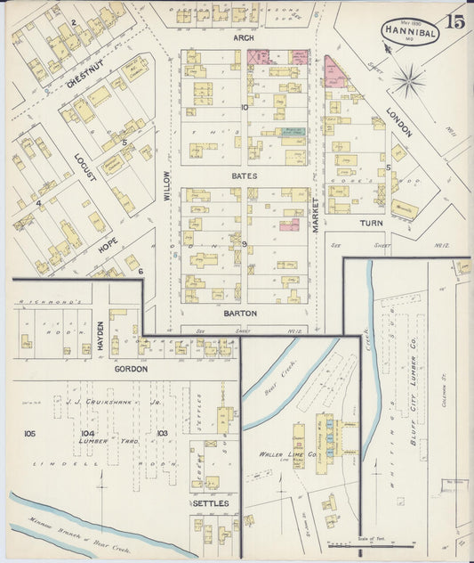 Sanborn Fire Insurance Map from Hannibal, Marion County, Missouri (1890), Sheet #0015 - Historic Sanborn Fire Insurance Map Print, vintage old map wall art, antique decor, genealogy gift, Missouri Missouri map