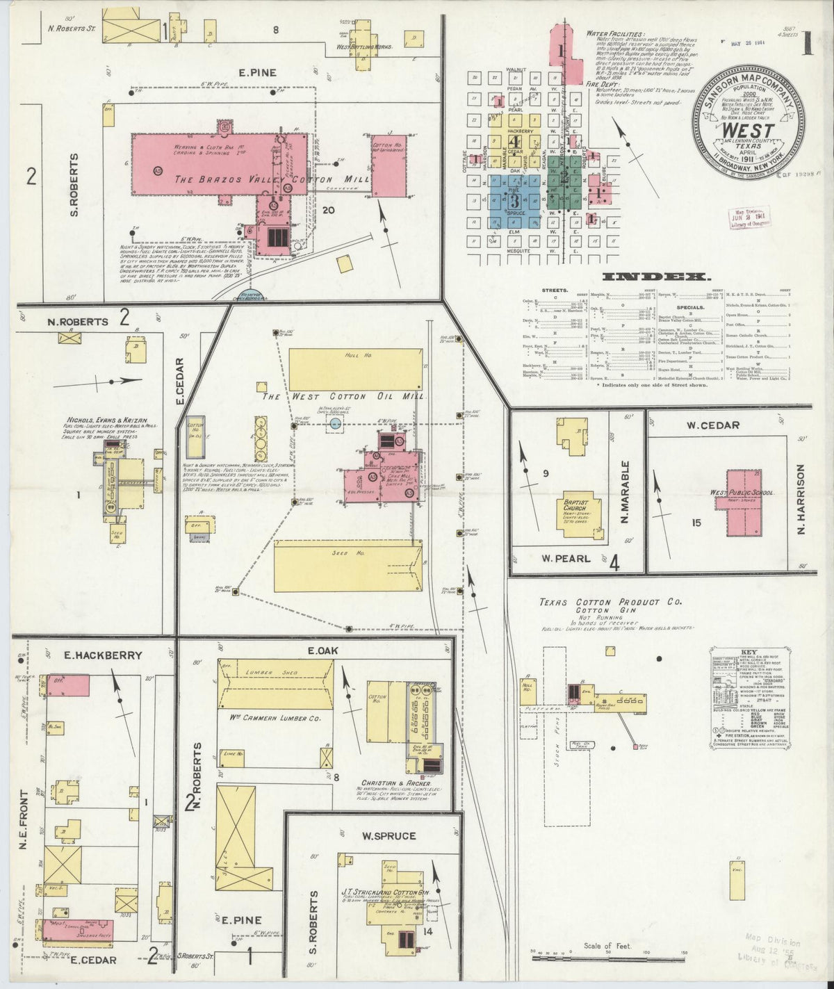 Sanborn Fire Insurance Map from West, McLennan County, Texas (1911), Sheet #0001 - Complete Map Set gallery image, historic Sanborn map, vintage wall art, Texas Texas