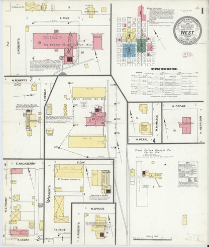 Sanborn Fire Insurance Map from West, McLennan County, Texas (1911), Sheet #0001 - Complete Map Set gallery image, historic Sanborn map, vintage wall art, Texas Texas