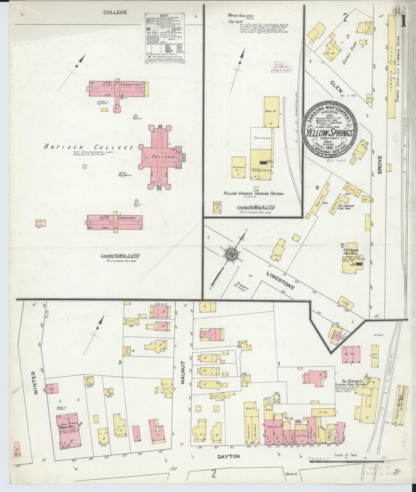 Sanborn Fire Insurance Map from Yellow Springs, Greene County, Ohio (1910), Sheet #0001 - Complete Map Set gallery image, historic Sanborn map, vintage wall art, Ohio Ohio