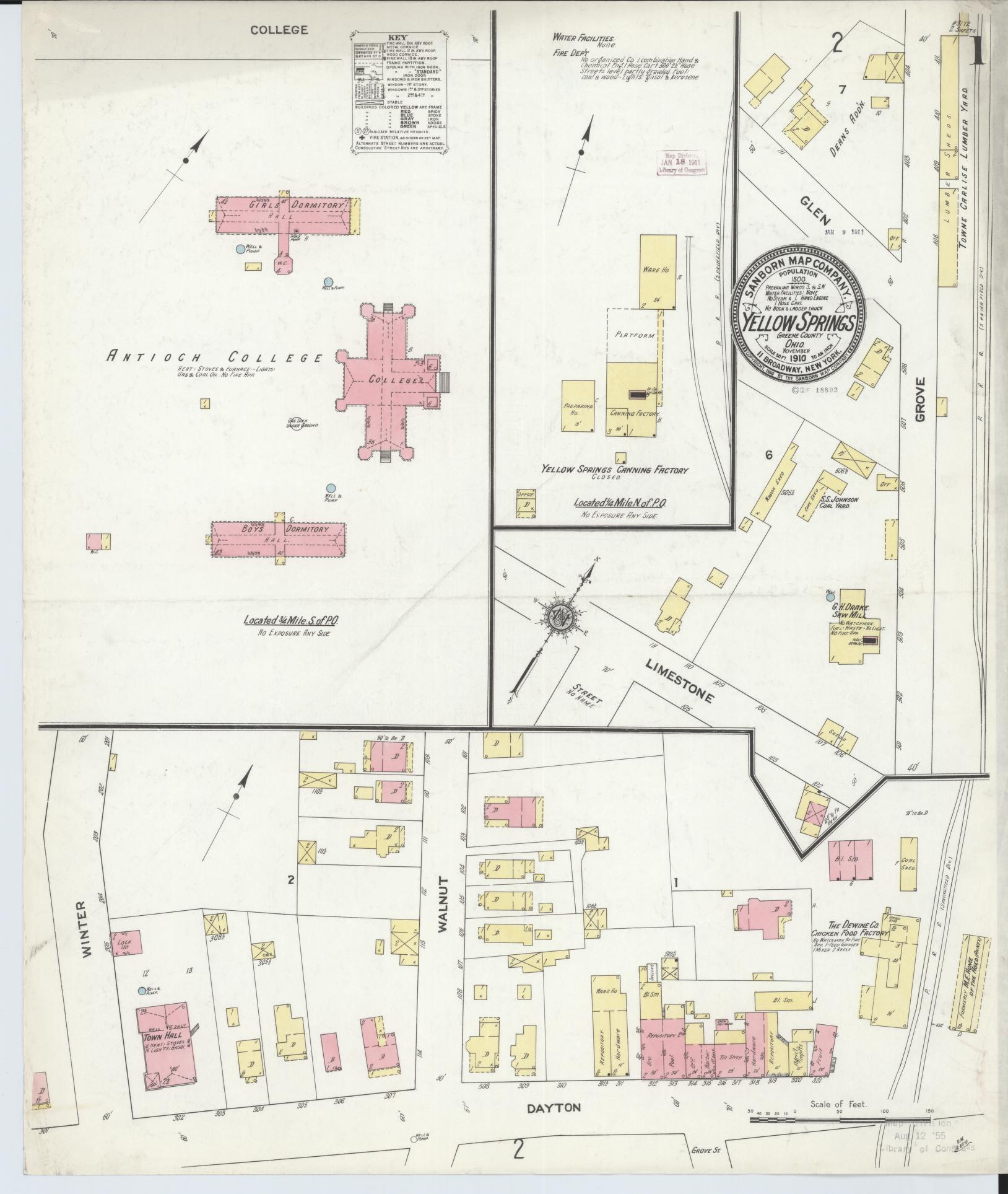 Sanborn Fire Insurance Map from Yellow Springs, Greene County, Ohio (1910), Sheet #0001 - Complete Map Set gallery image, historic Sanborn map, vintage wall art, Ohio Ohio