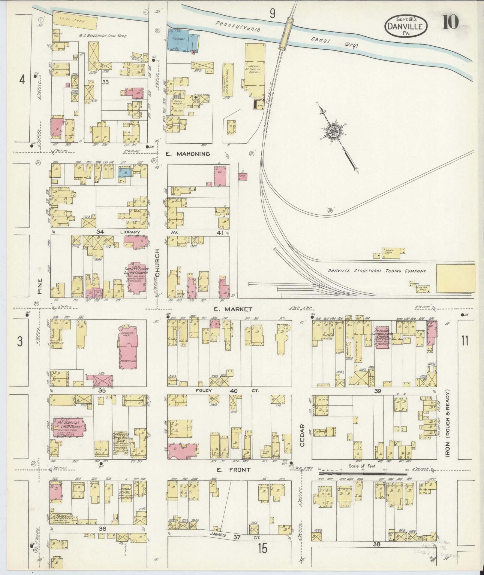 Sanborn Fire Insurance Map from Danville, Montour County, Pennsylvania (1913), Sheet #0010 - Historic Sanborn Fire Insurance Map Print, vintage old map wall art, antique decor, genealogy gift, Pennsylvania Pennsylvania map
