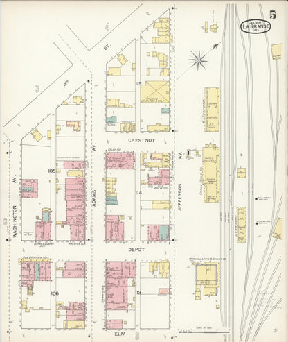 Sanborn Fire Insurance Map from La Grande, Union County, Oregon (1893), Sheet #0005 - Complete Map Set gallery image, historic Sanborn map, vintage wall art, Oregon Oregon