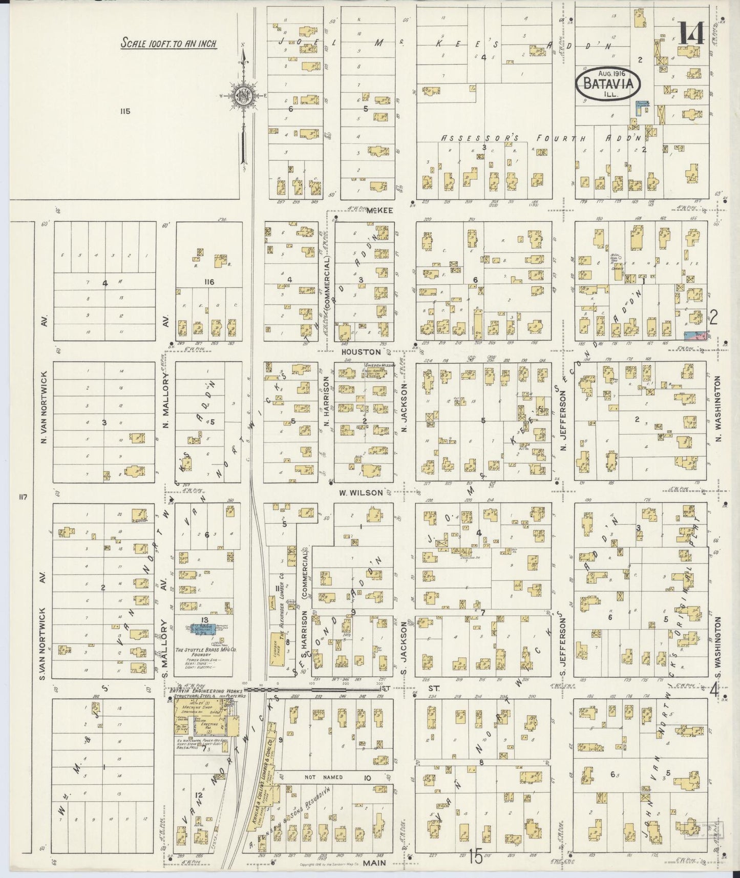 Sanborn Fire Insurance Map from Batavia, Kane County, Illinois (1916), Sheet #0014 - Complete Map Set gallery image, historic Sanborn map, vintage wall art, Illinois Illinois