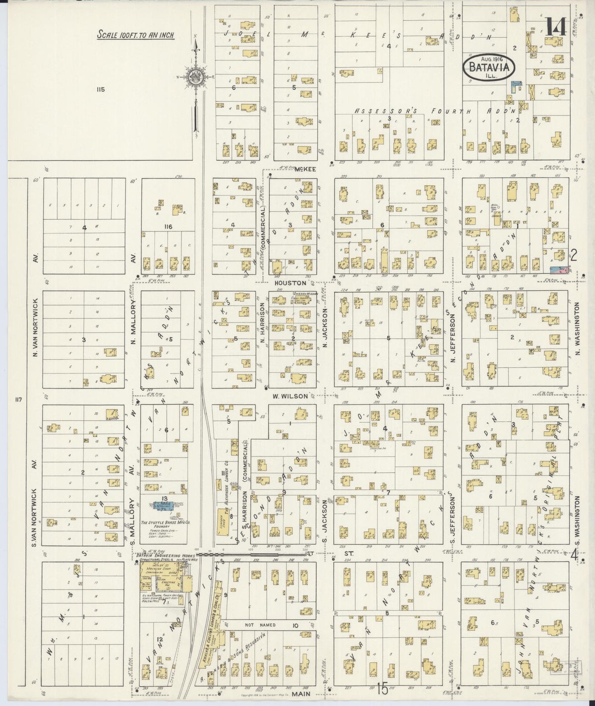 Sanborn Fire Insurance Map from Batavia, Kane County, Illinois (1916), Sheet #0014 - Complete Map Set gallery image, historic Sanborn map, vintage wall art, Illinois Illinois