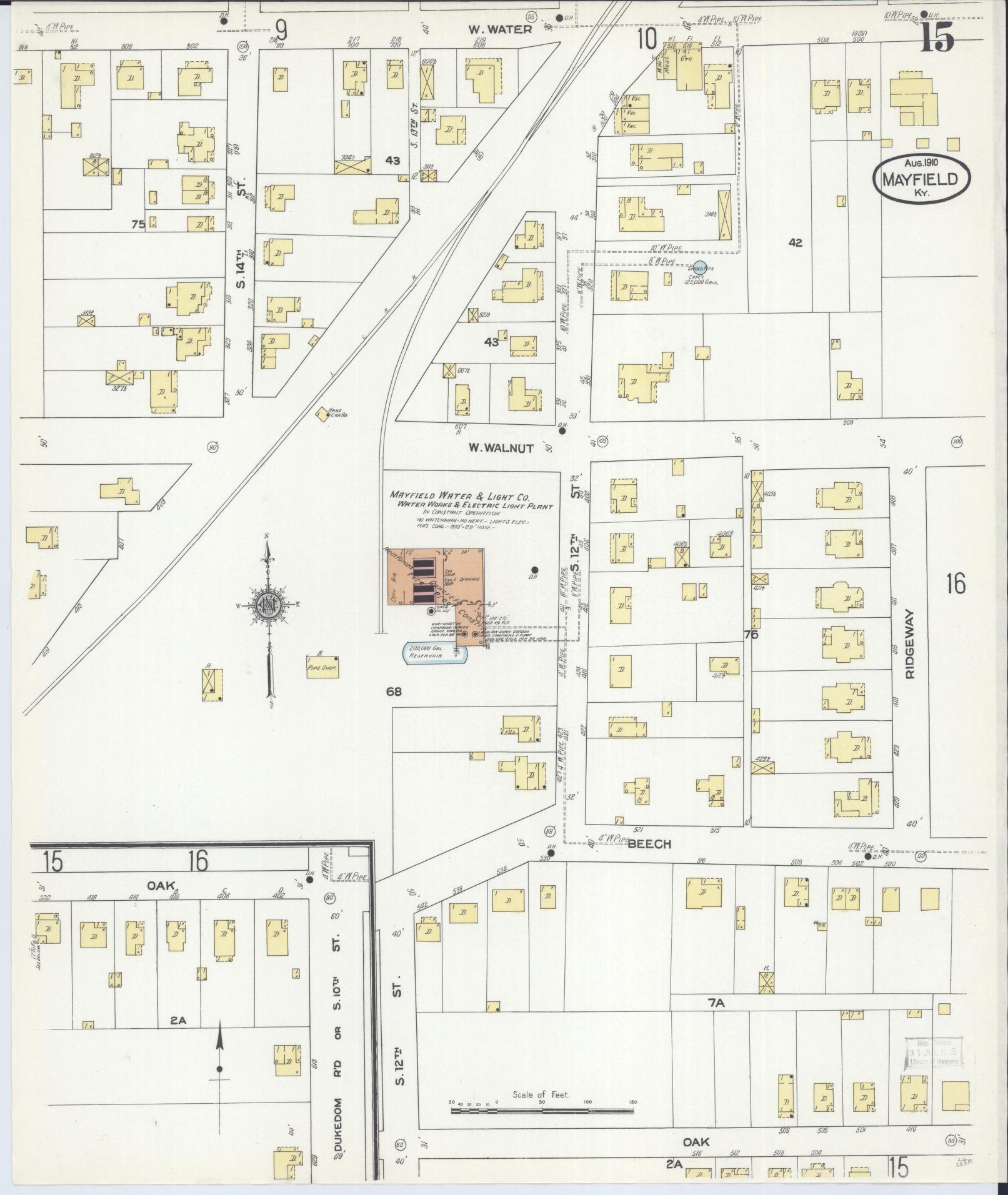 Sanborn Fire Insurance Map from Mayfield, Graves County, Kentucky (1910), Sheet #0015 - Complete Map Set gallery image, historic Sanborn map, vintage wall art, Kentucky Kentucky