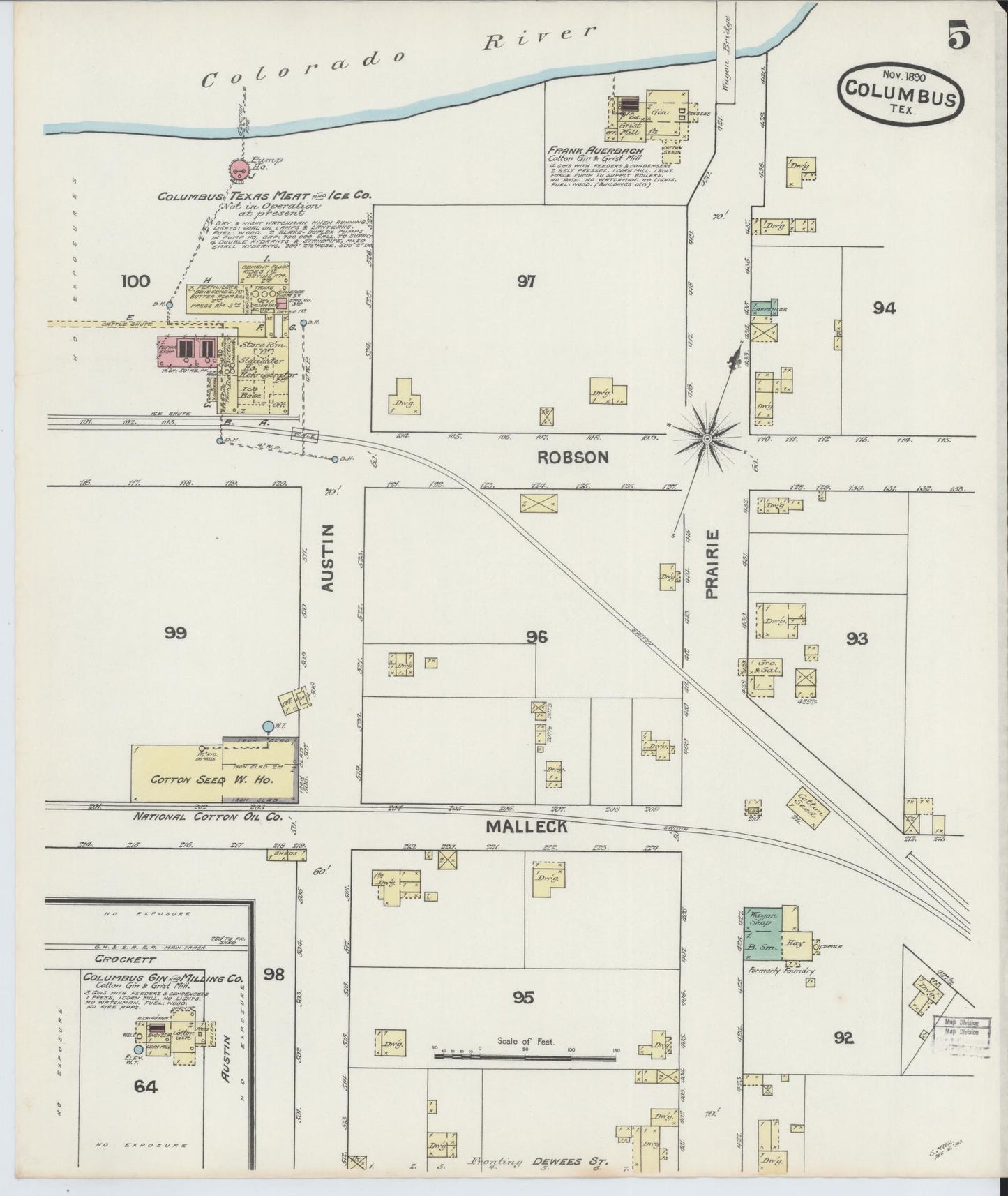 Sanborn Fire Insurance Map from Columbus, Colorado County, Texas (1890), Sheet #0005 - Complete Map Set gallery image, historic Sanborn map, vintage wall art, Columbus Colorado