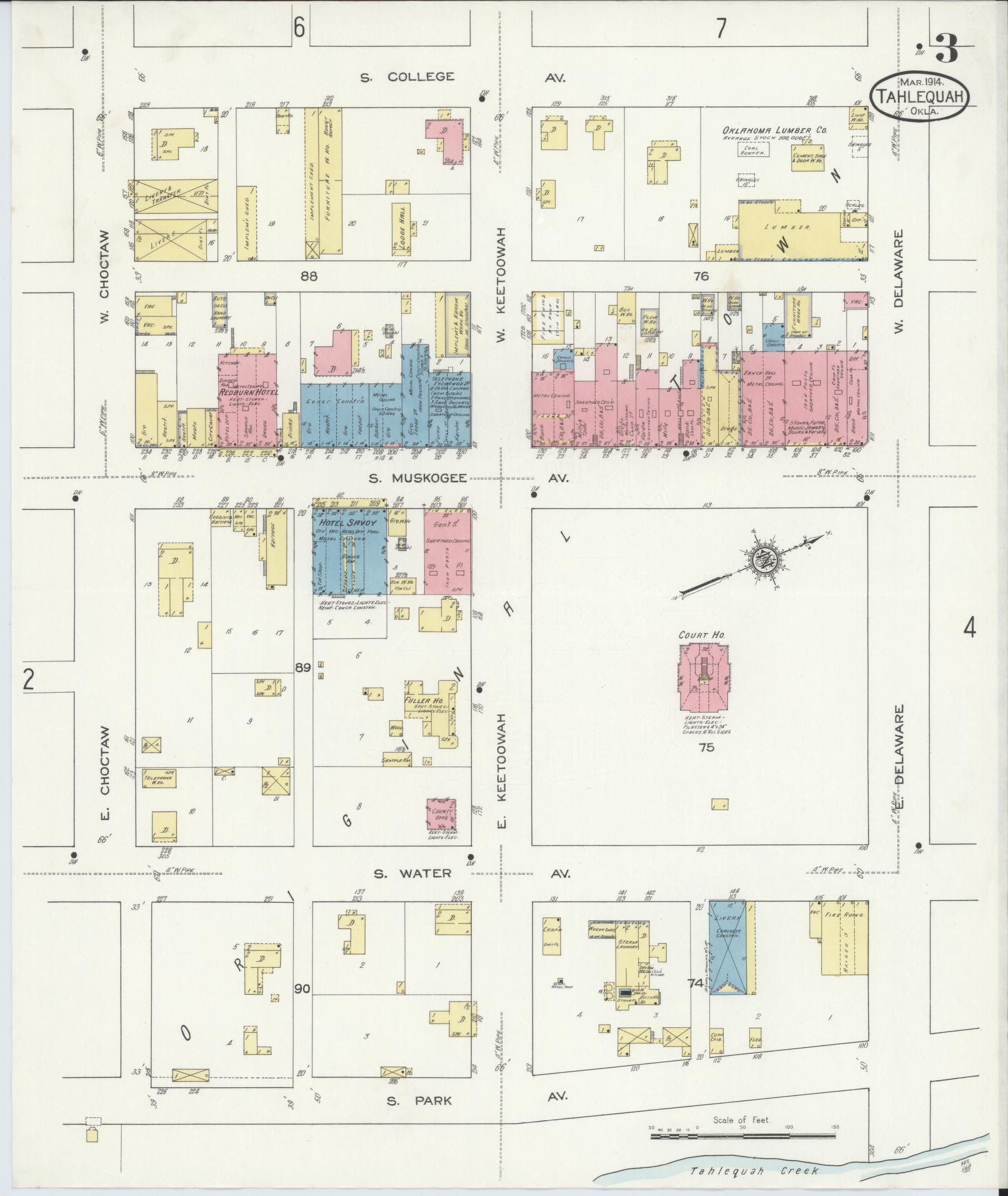 Sanborn Fire Insurance Map from Tahlequah, Cherokee County, Oklahoma (1914), Sheet #0003 - Complete Map Set gallery image, historic Sanborn map, vintage wall art, Oklahoma Oklahoma