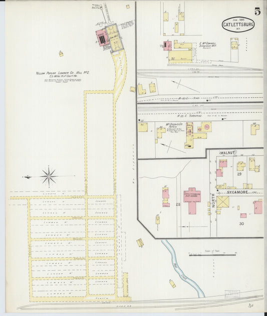 Sanborn Fire Insurance Map from Catlettsburg, Boyd County, Kentucky (1895), Sheet #0005 - Historic Sanborn Fire Insurance Map Print, vintage old map wall art, antique decor, genealogy gift, Kentucky Kentucky map