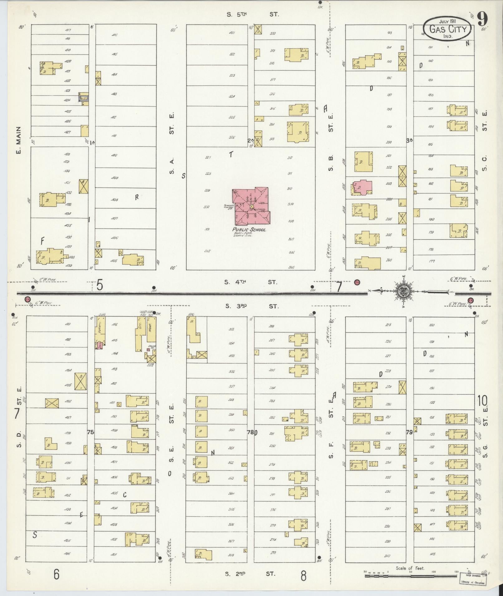 Sanborn Fire Insurance Map from Gas City, Grant County, Indiana (1911), Sheet #0009 - Complete Map Set gallery image, historic Sanborn map, vintage wall art, Indiana Indiana