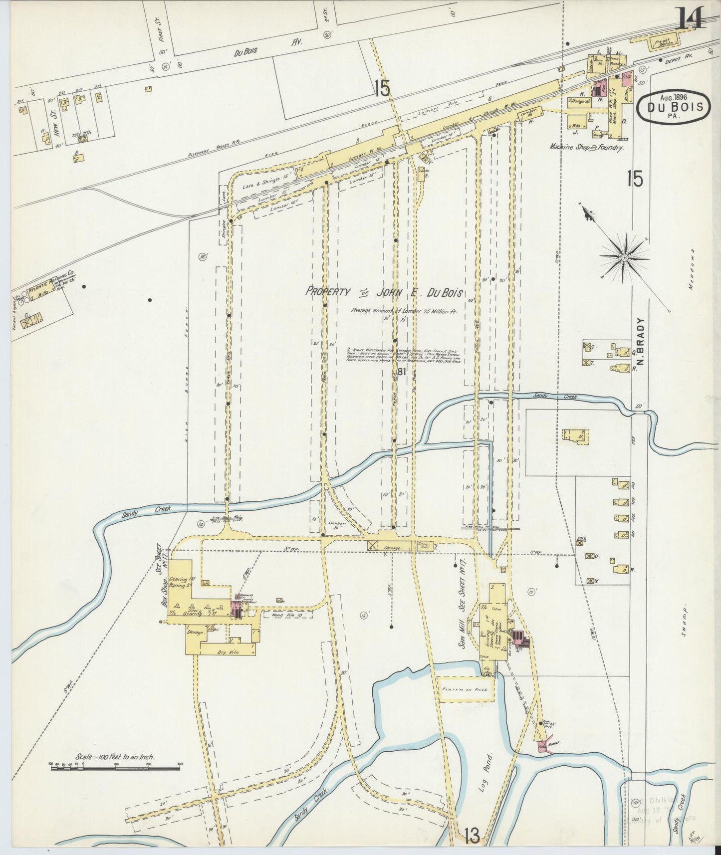 Sanborn Fire Insurance Map from Du Bois, Clearfield County, Pennsylvania (1896), Sheet #0014 - Historic Sanborn Fire Insurance Map Print, vintage old map wall art, antique decor, genealogy gift, Pennsylvania Pennsylvania map