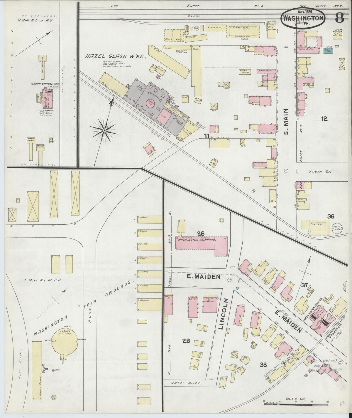 Sanborn Fire Insurance Map from Washington, Washington County, Pennsylvania (1891), Sheet #0008 - Historic Sanborn Fire Insurance Map Print, vintage old map wall art, antique decor, genealogy gift, Pennsylvania Pennsylvania map