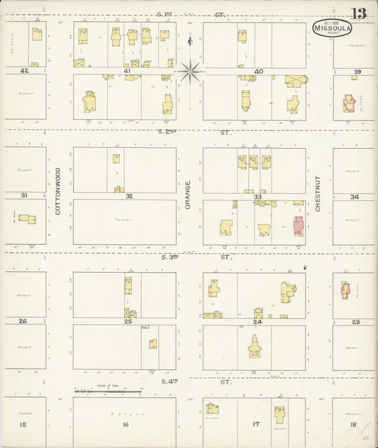 Sanborn Fire Insurance Map from Missoula, Missoula County, Montana (1893), Sheet #0013 - Historic Sanborn Fire Insurance Map Print, vintage old map wall art, antique decor, genealogy gift, Montana Montana map