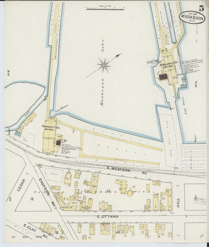 Sanborn Fire Insurance Map from Muskegon, Muskegon County, Michigan (1887), Sheet #0005 - Complete Map Set gallery image, historic Sanborn map, vintage wall art, Michigan Michigan