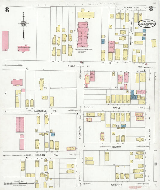 Sanborn Fire Insurance Map from Lackawanna, Erie County, New York (1927), Sheet #0008 - Historic Sanborn Fire Insurance Map Print, vintage old map wall art, antique decor, genealogy gift, New York New York map