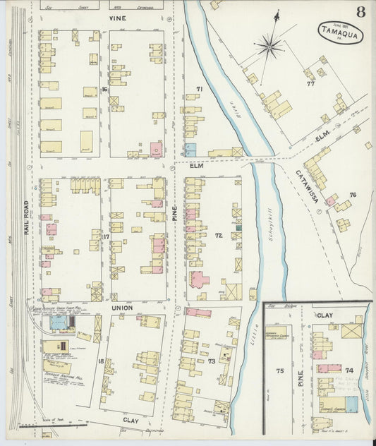 Sanborn Fire Insurance Map from Tamaqua, Schuylkill County, Pennsylvania (1891), Sheet #0008 - Historic Sanborn Fire Insurance Map Print, vintage old map wall art, antique decor, genealogy gift, Pennsylvania Pennsylvania map