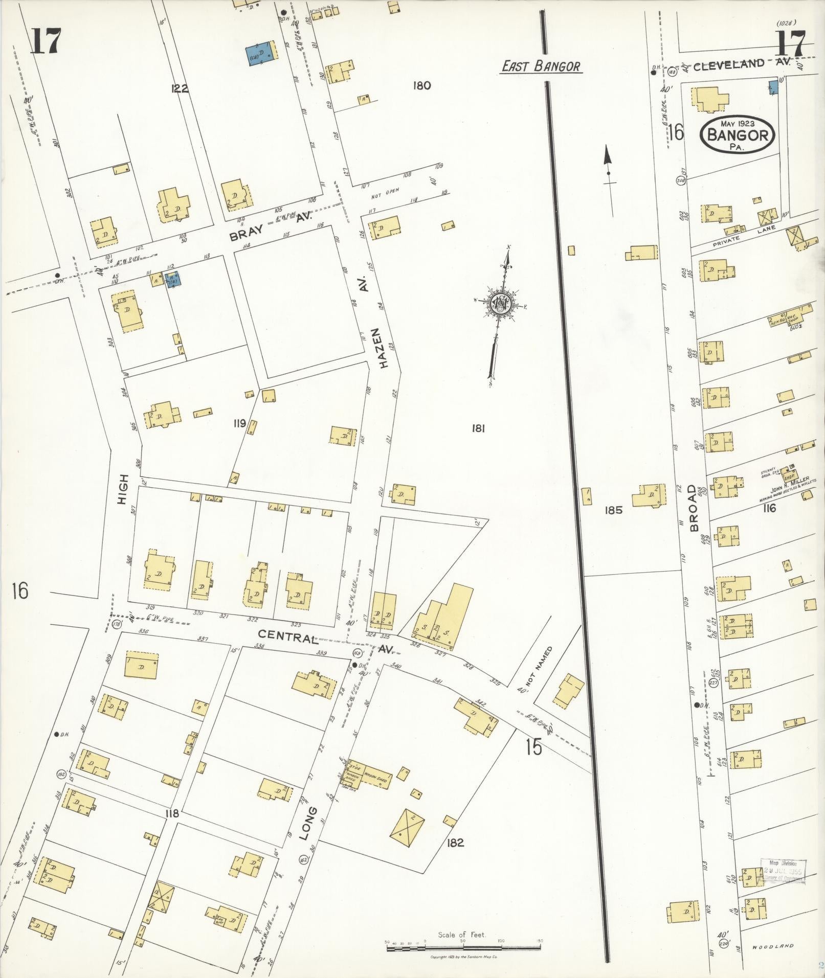 Sanborn Fire Insurance Map from Bangor, Northampton County, Pennsylvania (1923), Sheet #0017 - Historic Sanborn Fire Insurance Map Print, vintage old map wall art, antique decor, genealogy gift, Pennsylvania Pennsylvania map
