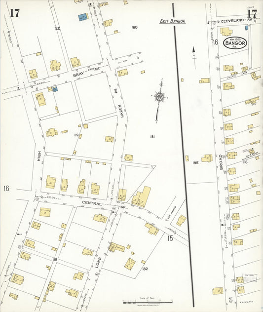 Sanborn Fire Insurance Map from Bangor, Northampton County, Pennsylvania (1923), Sheet #0017 - Historic Sanborn Fire Insurance Map Print, vintage old map wall art, antique decor, genealogy gift, Pennsylvania Pennsylvania map