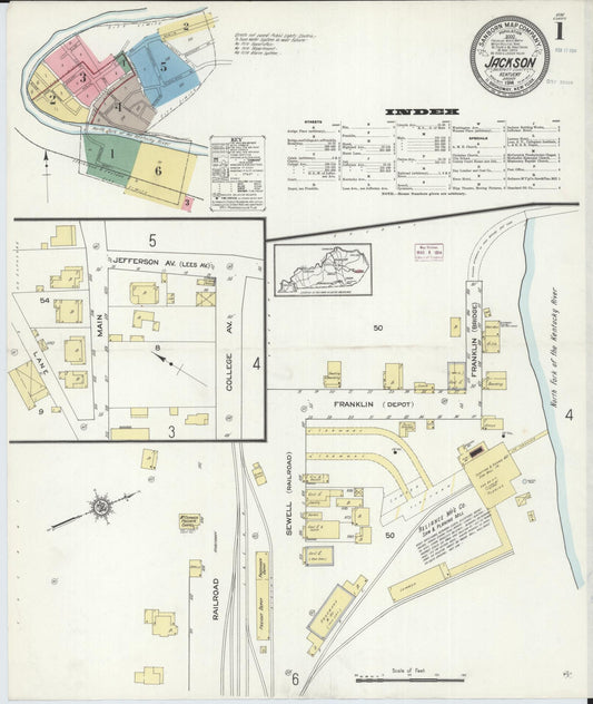 Sanborn Fire Insurance Map from Jackson, Breathitt County, Kentucky (1914), Sheet #0001 - Complete Map Set gallery image, historic Sanborn map, vintage wall art, Kentucky Kentucky