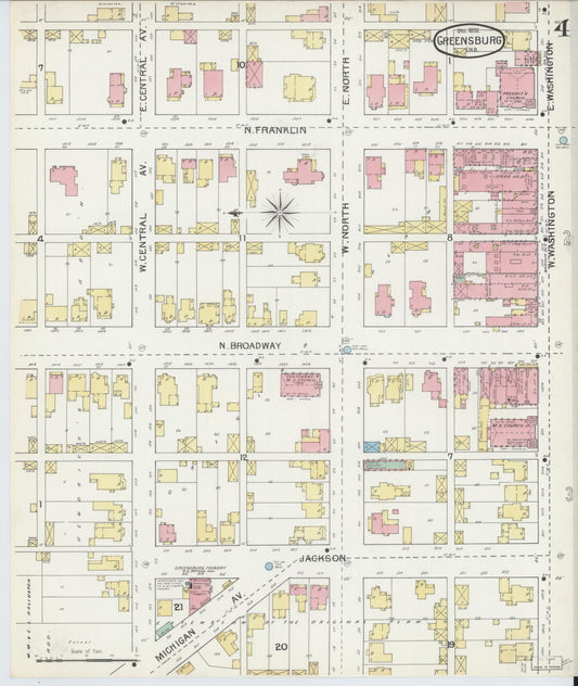 Sanborn Fire Insurance Map from Greensburg, Decatur County, Indiana (1897), Sheet #0004 - Historic Sanborn Fire Insurance Map Print, vintage old map wall art, antique decor, genealogy gift, Indiana Indiana map