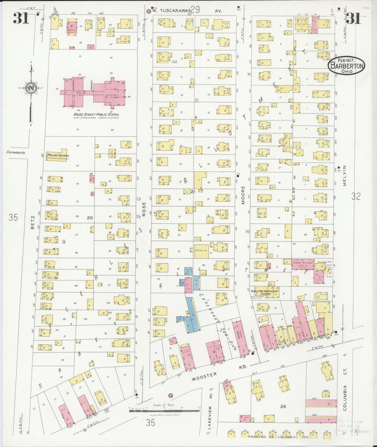 Sanborn Fire Insurance Map from Barberton, Summit County, Ohio (1927), Sheet #0031 - Historic Sanborn Fire Insurance Map Print, vintage old map wall art, antique decor, genealogy gift, Ohio Ohio map