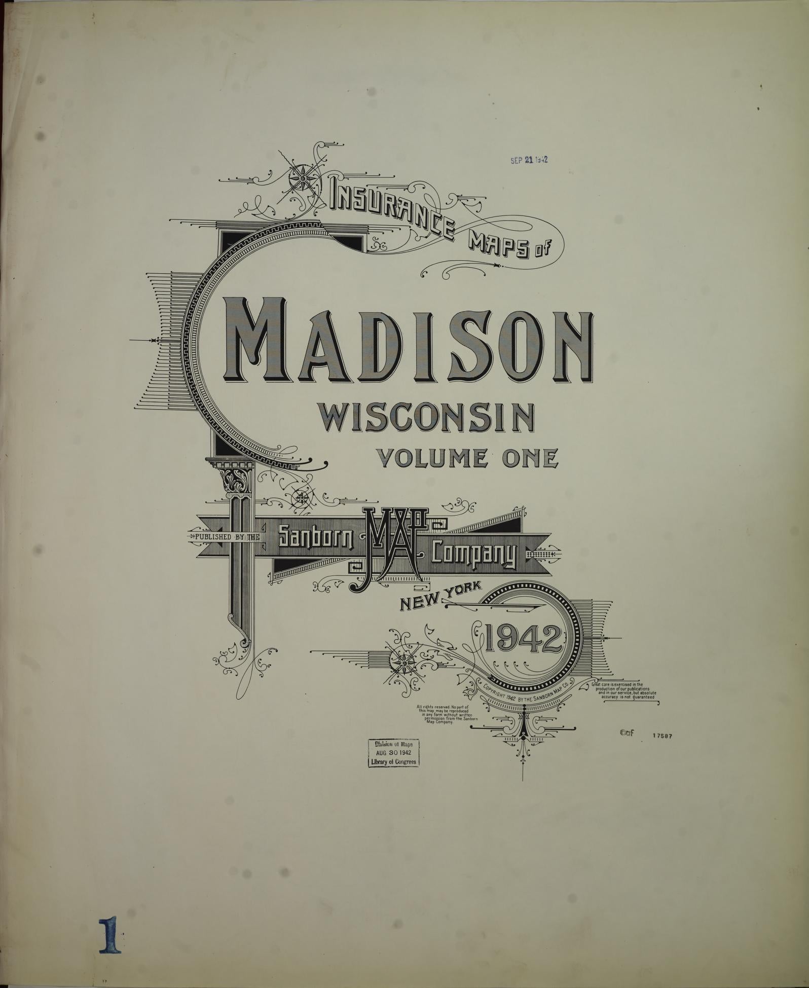 Sanborn Fire Insurance Map from Madison, Dane County, Wisconsin (1942), Sheet #0001 - Complete Map Set gallery image, historic Sanborn map, vintage wall art, Wisconsin Wisconsin