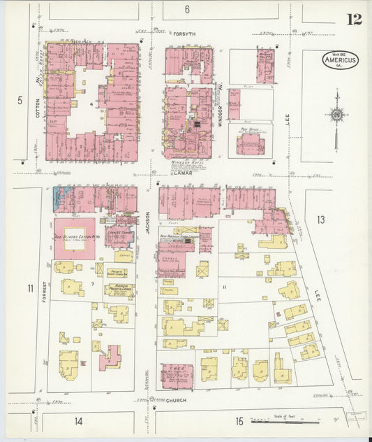 Sanborn Fire Insurance Map from Americus, Sumter County, Georgia (1912), Sheet #0012 - Historic Sanborn Fire Insurance Map Print, vintage old map wall art, antique decor, genealogy gift, Georgia Georgia map