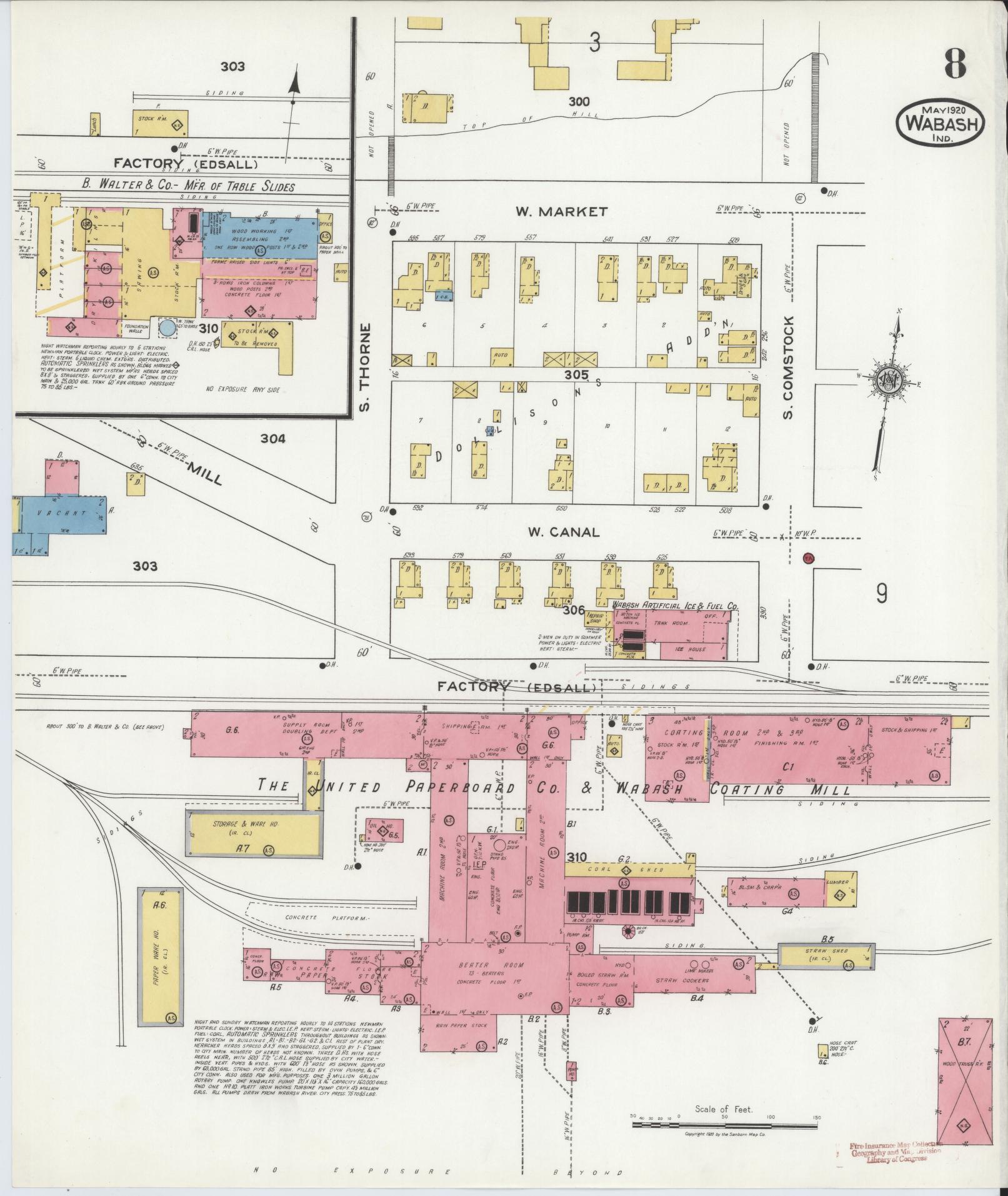Sanborn Fire Insurance Map from Wabash, Wabash County, Indiana (1920), Sheet #0008 - Complete Map Set gallery image, historic Sanborn map, vintage wall art, Indiana Indiana