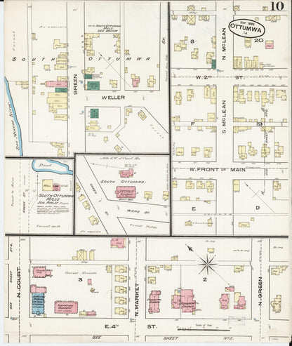 Sanborn Fire Insurance Map from Ottumwa, Wapello County, Iowa (1885), Sheet #0010 - Historic Sanborn Fire Insurance Map Print, vintage old map wall art