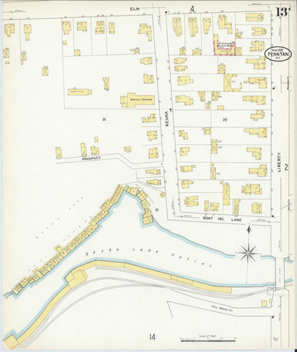 Sanborn Fire Insurance Map from Penn Yan, Yates County, New York (1909), Sheet #0013 - Complete Map Set gallery image, historic Sanborn map, vintage wall art, New York New York