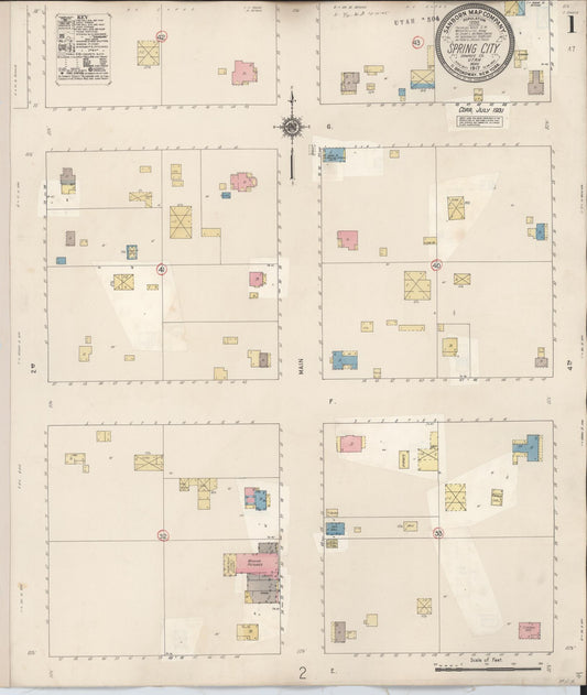 Sanborn Fire Insurance Map from Spring City, Sanpete County, Utah (1931), Sheet #0001 - Historic Sanborn Fire Insurance Map Print, vintage old map wall art, antique decor, genealogy gift, Utah Utah map