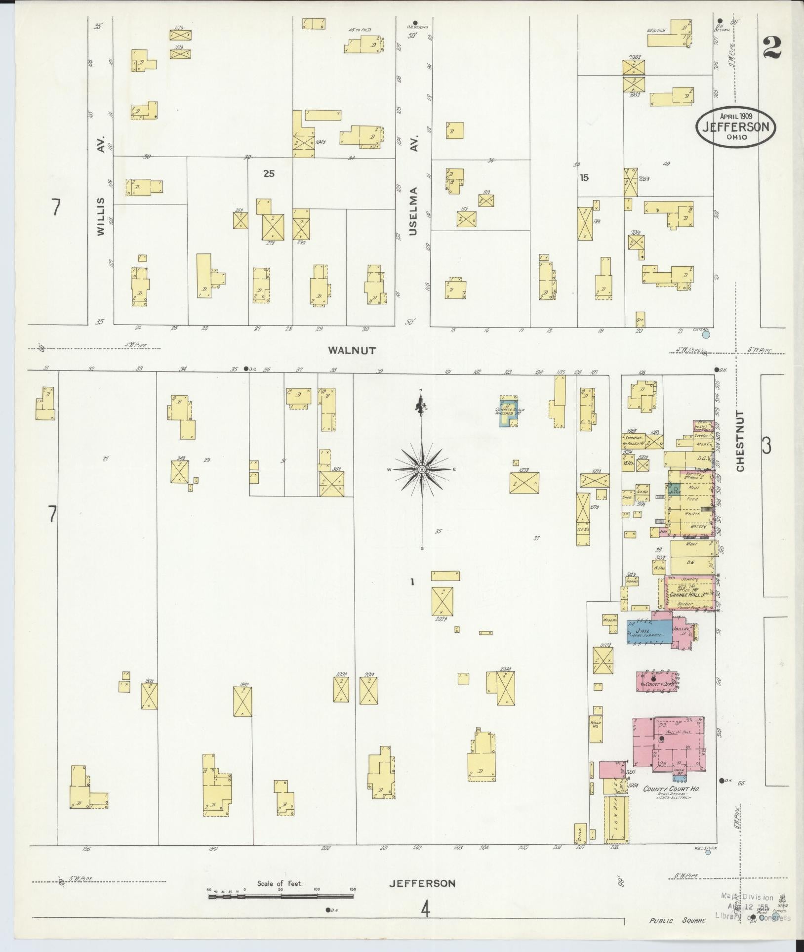 Sanborn Fire Insurance Map from Jefferson, Ashtabula County, Ohio (1909), Sheet #0002 - Historic Sanborn Fire Insurance Map Print, vintage old map wall art, antique decor, genealogy gift, Ohio Ohio map